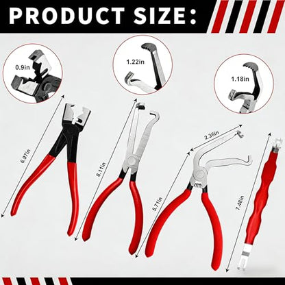5-Pcs Kit Electrical Disconnect Pliers Set with Gloves - Auto Connector Tool for Fuel Line, Wiring, Sensors & Coils | Quick-Release Car Truck Repair (Red)