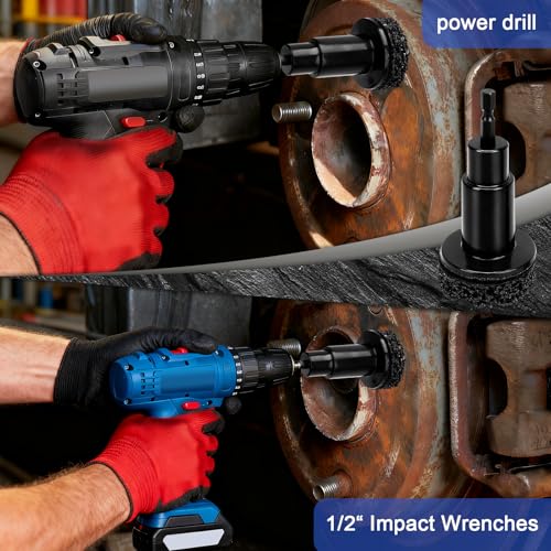 Wheel Hub Cleaning Kit, Brake Dust Remover Wheel Cleaning Automotive Tools Sets with 15 Pads,Holder and Adapte Fits for Power Drill or 1/2" Impact Driven Wrenches