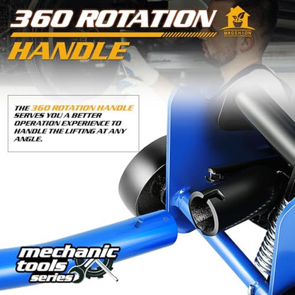 Magshion 1.5 Ton Low Profile Hydraulic Floor Jack, Heavy-Duty Steel Trolley Service Jack with Safety Valve, Swivel Casters, and Wide Saddle for Garage and Vehicle Maintenance, Blue - color: Blue