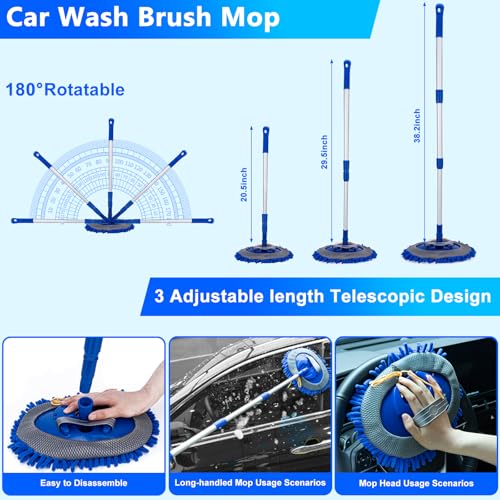 THINKWORK Car Wash Kit with Foam Gun, Extendable Mop & Collapsible Bucket | Adjustable Spray, Complete Car Detailing Kit, Soft Microfiber, Scratch-Free Paint Protection, Car & Home Use, Great Gift - color: Blue(33PCS)