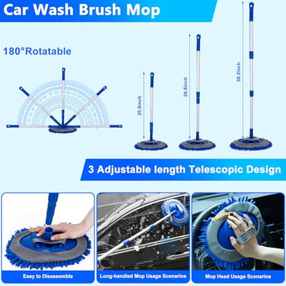 THINKWORK Car Wash Kit with Foam Gun, Extendable Mop & Collapsible Bucket | Adjustable Spray, Complete Car Detailing Kit, Soft Microfiber, Scratch-Free Paint Protection, Car & Home Use, Great Gift - color: Blue(33PCS)