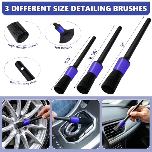 Windshield Cleaning Tool, 13PCS Car Detailing Kit Interior Cleaner, Car Window Cleaner with Extendable Handle, Car Interior Cleaning Kit with Detailing Brushes for Women Men (Blue) - color: blue
