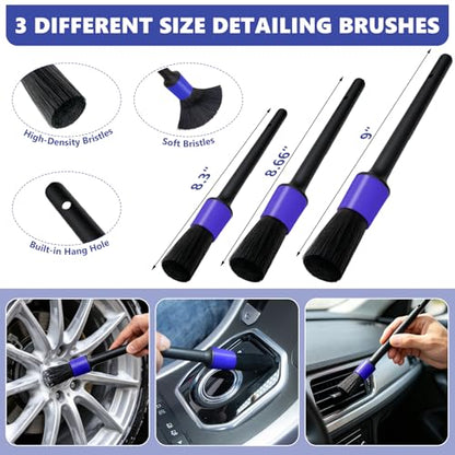Windshield Cleaning Tool, 13PCS Car Detailing Kit Interior Cleaner, Car Window Cleaner with Extendable Handle, Car Interior Cleaning Kit with Detailing Brushes for Women Men (Blue) - color: blue