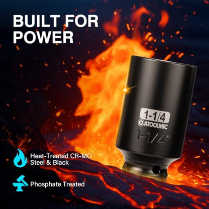 1/2" Drive x 1-1/4 Inch Deep 6PT CR-MO Impact Socket for Removing Axle nut | SAE Socket,6-Point Radius Corner Design,Two Size Markings,Square Chamfered Opening,For Removal of Axle Nut - size: 1-1/4 Inch, style: 1/2" Drive Deep Socket