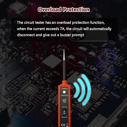 Power Circuit Probe Tester, 6V-24V DC Test Light, Automotive Circuit Tester & Short Circuit Finder, Component Activation, Polarity Test, Continuity Check, LED Indicator and Overload Protection