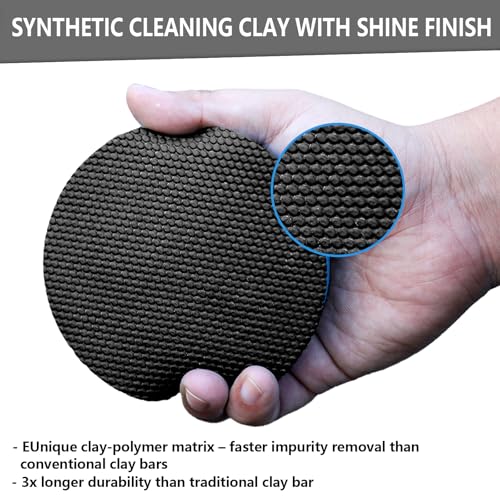 4" Clay Bar Pad | Synthetic Clay Disc Kit with Hand-Strap Applicator | Fine Grade Magic Clay Scrubber Pad for Car Detailing, Cleaning, Polishing, Paint Correction, and Deep Gloss Finish - size: 4IN (100MM)