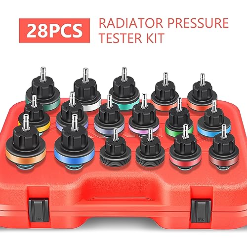 DNA MOTORING 28pcs Radiator Coolant Pressure Tester Vacuum Refill Tool Kit for Most Vehicles,with Carrying Case,Red,TOOLS-00315 - color: Red