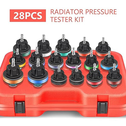 DNA MOTORING 28pcs Radiator Coolant Pressure Tester Vacuum Refill Tool Kit for Most Vehicles,with Carrying Case,Red,TOOLS-00315 - color: Red