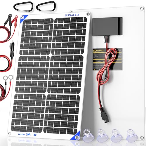 SUNAPEX 12V 30W Solar Trickle Charger Maintainer with Controller for Car | Waterproof Flexible Solar Panel Kit | Prevents Overcharging with Smart Controller | Fits 12V Batteries for Boats, RVs & More - color: White, size: 30W Smart