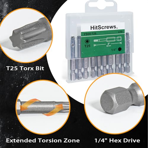 10Pcs T25 Torx Bits Magnetic Set, 2 Inch S2 Steel Star Screwdriver Bits with 1/4" Hex Shank in Storage Box For Impact Driver Ready & Home Repair - size: T25