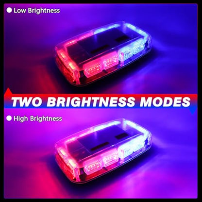 Rechargeable Red Blue Emergency Roof Top Strobe Light Wireless Battery, 48LED 17 Flashing Modes,High Low Brightness,Hazard Traffic Lights w/Magnetic Base, Remote Control for Construction Vehicles - color: Red Blue