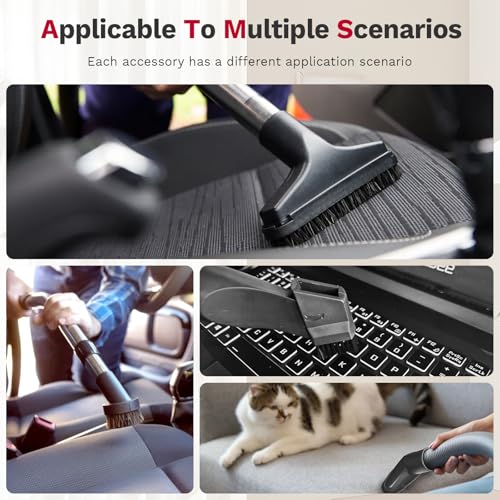 Universal Vacuum Attachments & Brushes, 8-Piece Vac Accessories | Small Portable Shop Vac Accessories with Adapter Kit for Car Detailing, Home, Pet Hair Cleaning-Fits Most Standard Vacuums