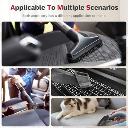 Universal Vacuum Attachments & Brushes, 8-Piece Vac Accessories | Small Portable Shop Vac Accessories with Adapter Kit for Car Detailing, Home, Pet Hair Cleaning-Fits Most Standard Vacuums