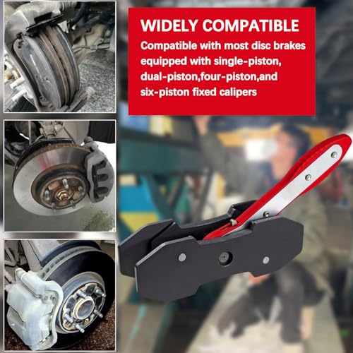Ratchet Brake Caliper Adjustment Tool,Brake Caliper Press Caliper Piston Spreader Brake Tools,Brake Caliper Piston, Brake Caliper Press Ratchet with 2 Caliper Hooks 2 Steel Plates and Gloves (Red) - color: Red