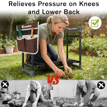 Garden Kneeler and Seat with Umbrella, 2-in-1 Foldable Gardening Stool with Adjustable Bracket, Detachable Tool Bags, Heavy Duty Kneeling Pad for Gardening (Brown) - color: Beige & Brown