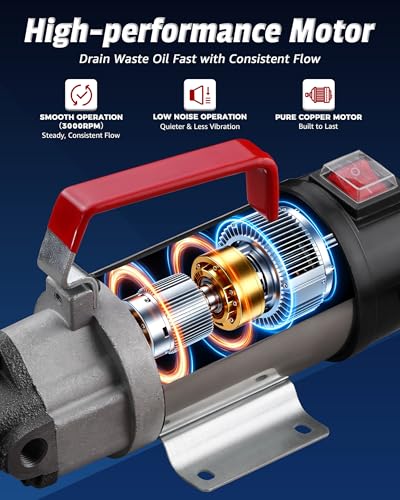 Oil Extractor Pump 12V 100W, Thick Oil Change Pump for Engine Oil, Gear Oil | & Trans Fluid, Upgraded Dipstick Oil Drain Pump, Electric Automotive Fluid Transfer Pump for Car, Truck, Mower, Boat