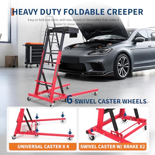 Top Automotive Creeper,Engine Topside Creeper with Adjustable Height 49.21 in to 68.89 in, 400 LBS Capacity High Topside Creeper,6 Swivel Caster Wheels, Heavy Duty Foldable Garage Creepers for Auto | 400 LBS Capacity High Mechanic Creeper, 6 Swivel Caster