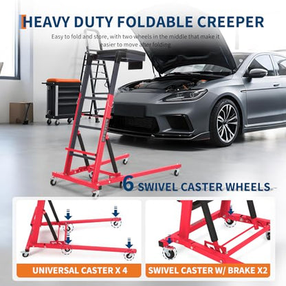 Top Automotive Creeper,Engine Topside Creeper with Adjustable Height 49.21 in to 68.89 in, 400 LBS Capacity High Topside Creeper,6 Swivel Caster Wheels, Heavy Duty Foldable Garage Creepers for Auto | 400 LBS Capacity High Mechanic Creeper, 6 Swivel Caster