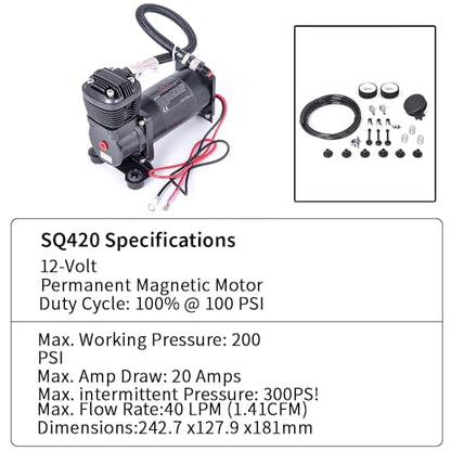 Ultra Quiet Air Compressor. 300PSI 1/4 NPT Super Silent 69DB Truck/Car Train Horn/Suspension/Ride/Bag kit/System and All 12v Vehicles like Semi/Pickup Trucks Black - color: Black 1/4