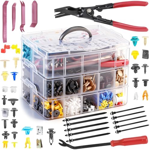 2080PCS Auto Retainer Clips Kit with Fastener Plier, Trim Removal Tools and 3-Layer Organizer Box, 33 Most Common Push Rivets for Car Bumper, Fender, Door Panel and Interior Repair - style: 2080pcs