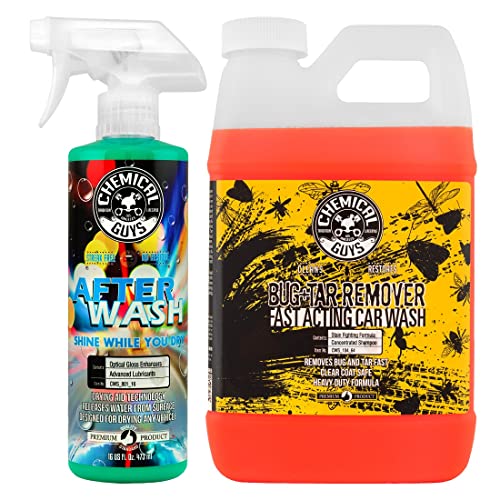 Chemical Guys CWS_104_64A Car Wash, Dry & Shine Bundle - Concentrated Bug and Tar Remover Car Wash Soap, 64 oz (.5 Gal) + After Wash Gloss Boosting Drying Aid (16 oz) (2 Items) For Cars, Trucks, SUVs - size: 64 Fl Oz (Pack of 1)