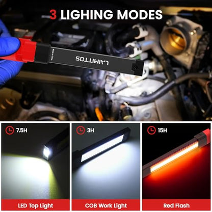 Rechargeable Work Light 2200mAh Magnetic LED Work Light Flashlight Mechanic Light Tool for Men Him, Foldable Lamp with Hook for Car Repair Emergency BBQ Grill - style: 350 Lumens
