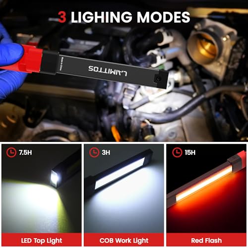 Rechargeable Work Light 2200mAh Magnetic LED Work Light Flashlight Mechanic Light Tool for Men Him, Foldable Lamp with Hook for Car Repair Emergency BBQ Grill (2 Pack) - style: 350 Lumens + 350 Lumens