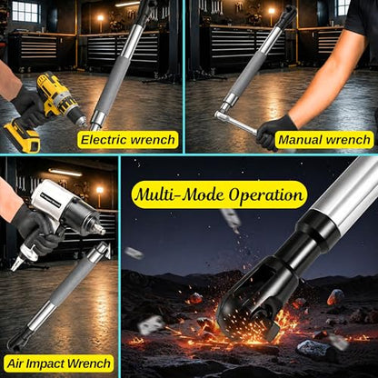 Offset Extension Wrench Impact, Right Angle Ratchet Extender for Tight Spaces, Socket Adapter Set, Compatible with Drill, Air Impact, Ratchet and Manual Wrench, Automotive Repair