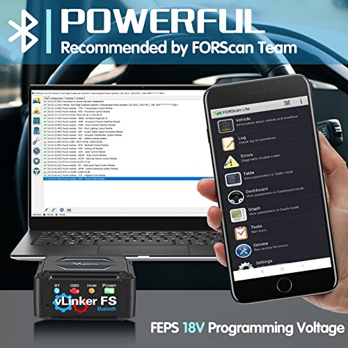 Vgate vLinker FS Bluetooth OBD2 Diagnostic Scan Tool, OBDII Car Code Reader for iOS, Android & Windows | OBDII Car Code Reader, iOS Compatible, Android Compatible, Windows Compatible