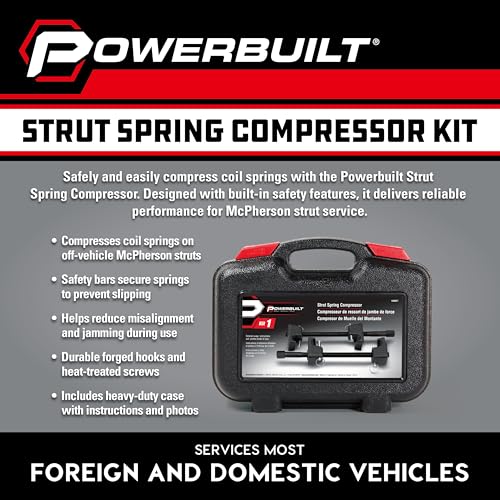 Powerbuilt Strut Spring Compressor Kit, Remove and Install Coil Springs, Tighten Compressor, Car Repair, 2 Piece, Storage Case 648627 - style: 5 Piece
