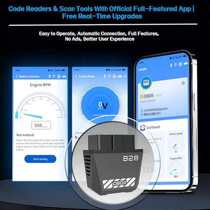 Wireless Bluetooth OBD2 Scanner, Auto Code Reader with Check Engine Light Reset, Live Data & I/M Readiness, USB Car Diagnostic Tool for iOS Android, Free YMOBD App, Compatible with Torque AlfaOBD