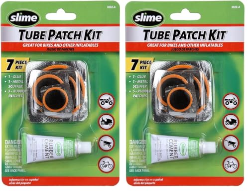Slime 1022-A Tube Rubber Patch Kit, for Bikes and Other Inflatables, Contains, 5 Patches, Scuffer and Glue (Pack of 2) - size: 5-Count (Pack of 2), style: Rubber Patch Kit