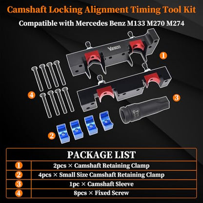 Camshaft Locking Alignment Timing Tool Kit, Compatible with Mercedes Benz M133 M260 M264 M270 M274 1.6L V4 A Class and B Class Engine, 15pcs Set with Carrying Case & Gloves - size: for M133 M260 M264 M270 M274
