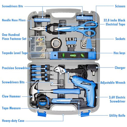 CARTMAN 149-Piece Tool Set, Blue Cordless Screwdriver, Home Repair Tool Kit | Complete tool assortment with cordless screwdriver for home repairs, office fixes, furniture setup crafting, and daily tasks. - style: 149 PC