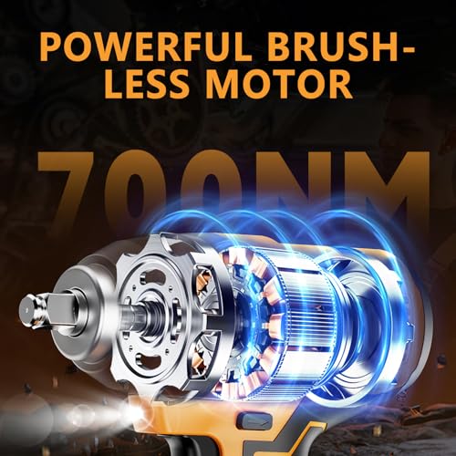 VTEK Brushless Impact Wrench 1/2 Inch Cordless Impact Wrench,Max Torque 700N.m Impact Gun 515 ft-lbs for Car Tiers