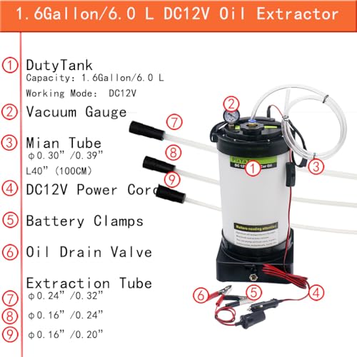 12V DC Current Oil Changer 6L Oil Pump: for car Engine Oil, Transmission Oil, coolant, Brake Oil, Easy to Operate, can Pump Oil Through The Dipstick Tube (6L) - size: 6L