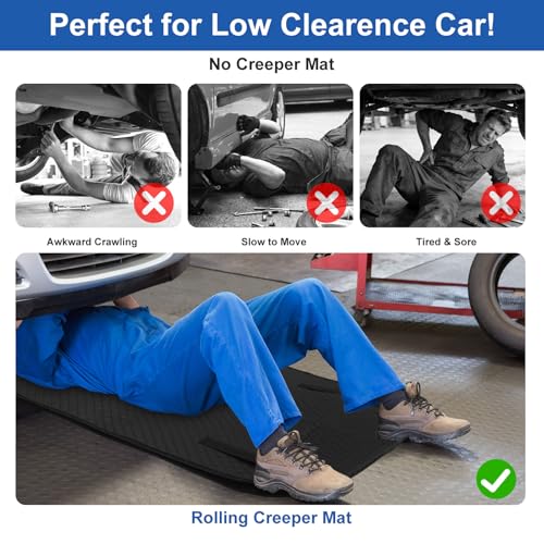 Linkstyle Magical Rolling Creeper Mat, 58×27 Inch Mechanic Creeper Mat for Under Car Repair, Foldable Garage Creeper Mat with Storage Bag, Low Clearance Automotive Work Tool