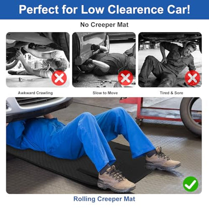 Linkstyle Magical Rolling Creeper Mat, 58×27 Inch Mechanic Creeper Mat for Under Car Repair, Foldable Garage Creeper Mat with Storage Bag, Low Clearance Automotive Work Tool