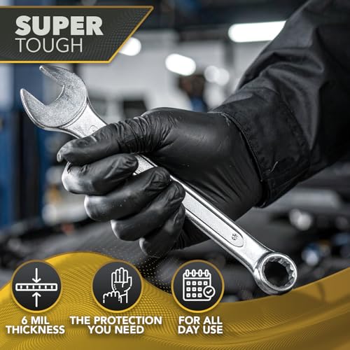 DAWG Black Nitrile Gloves, Disposable, Latex Free, Diamond Grip, Powder Free, Professional Grade - size: Large