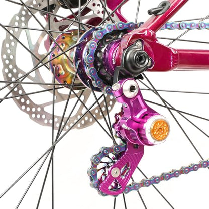 Single Speed Chain Tensioner Kit, CNC Aluminum Adjuster with 11T Pulley | Fits derailleur hanger frames for single speed conversions. 11T pulley with ceramic bearing for MTB, BMX & DJ bikes. - color: Blackish Purple