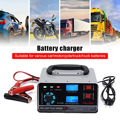 12V/24V Lithium Lead Acid Battery Charger with LCD Display, Intelligent Battery Maintainer Trickle Charge for Car, Motorcycle, Van