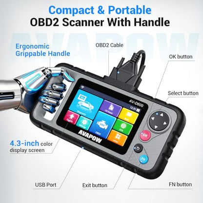 AVAPOW AV-D600 4 Systems OBD2 Scanner Engine/Transmission/SRS/ABS Diagnostic Tool, Oil Reset/EPB Reset/Battery Match, Car Code Reader with Auto VIN, WiFi Lifetime Update, Compatible with 7000+ Cars