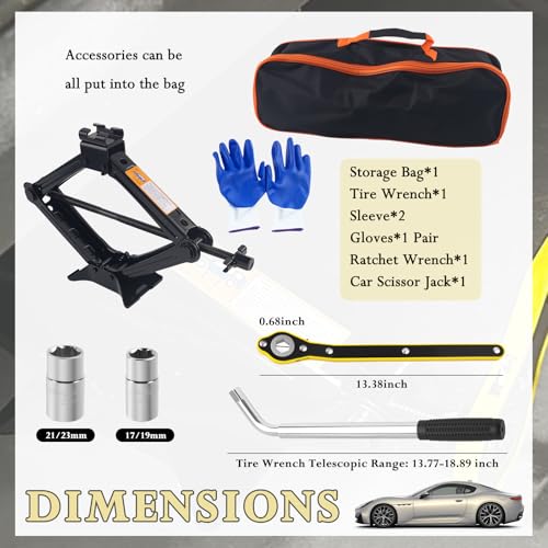 Car Scissor Jack Kit with Lug Wrench & Ratchet Wrench,2T Car Jack Kit for Cars Lifting & Tire Changing,Heavy Duty Scissor Jacks for Cars Tools Lift Range from 3.93" to 15.35"