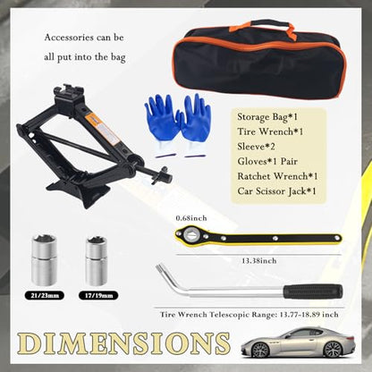 Car Scissor Jack Kit with Lug Wrench & Ratchet Wrench,2T Car Jack Kit for Cars Lifting & Tire Changing,Heavy Duty Scissor Jacks for Cars Tools Lift Range from 3.93" to 15.35"