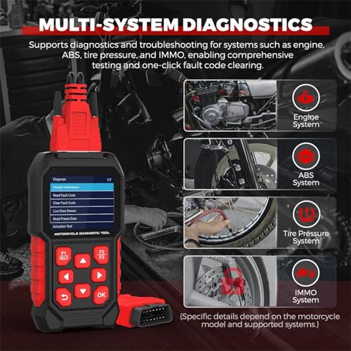 M4 Motorcycle Code Reader Scanner Diagnostic Tool for Suzuki 4-6P, Yamaha/Honda 4P, Kawasaki 1-6P, Gen IV 6P/PGO – Read/Clear Codes, Service Reset, ABS Bleed, OBD2, 17 Languages
