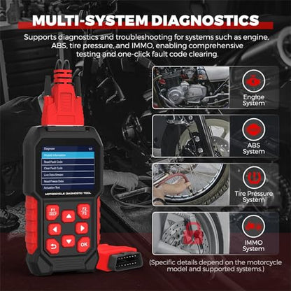M4 Motorcycle Code Reader Scanner Diagnostic Tool for Suzuki 4-6P, Yamaha/Honda 4P, Kawasaki 1-6P, Gen IV 6P/PGO – Read/Clear Codes, Service Reset, ABS Bleed, OBD2, 17 Languages