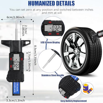 3 Pieces Tire Tread Depth Gauge Tool Digital Tread Depth Gauge Brake Lining Thickness Ruler Coded Tire Automotive Brake Pad Measure Ruler for Motorcycle, Car, Truck and Bus - color: Black