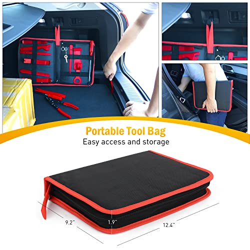 GOOACC 19Pcs Trim Removal Tool Set with Storage Bag | Fastener Clip Removers Auto Plastic Trim Tools Upholstery Pliers & Terminal Tools for Car Panels Audio Systems Red - color: Red
