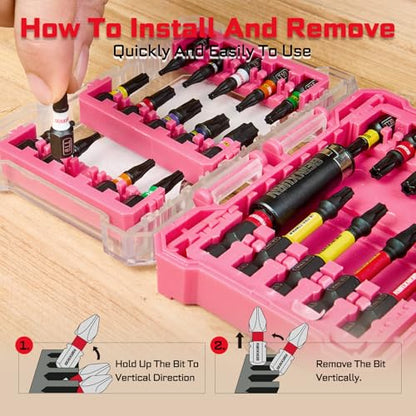 Geinxurn 65Pieces Impact Screwdriver Bits Set, Magnetic S2 Steel Phillips/Square/Torx Insert Power Bits Tips,Impact Bit Holder and Nut Driver with Storage Box Case - style: 65pcs-Pk/Yw/Bg
