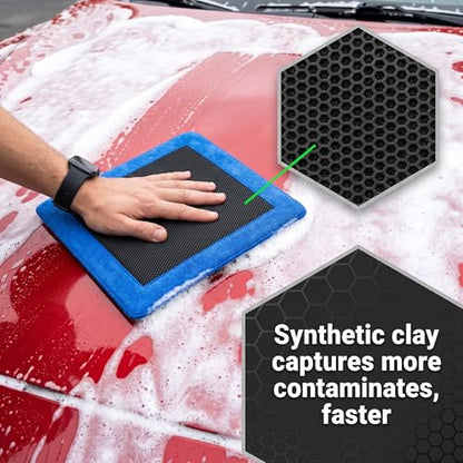 Clay Towel - Auto Detailing Clay bar Towel - Decontaminate Paint and Glass for Smoth Washing - Improve Wax and Sealant Bonding, Enhance Gloss and Color Depth - 3 Pcs 12" x 12"（Blue） (Blue) - color: Blue